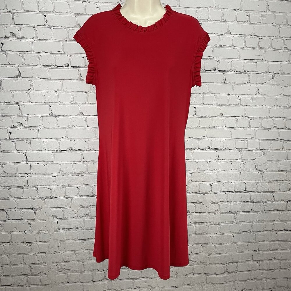 Nik And Nash Red Ruffle Lightweight Stretch Shirt Dress USA Made Size Large L